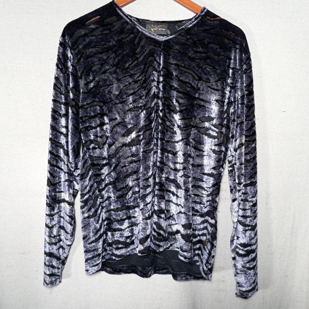 Pop icon tiger striped velvet v-neck shirt made in the USA Women's vinta…